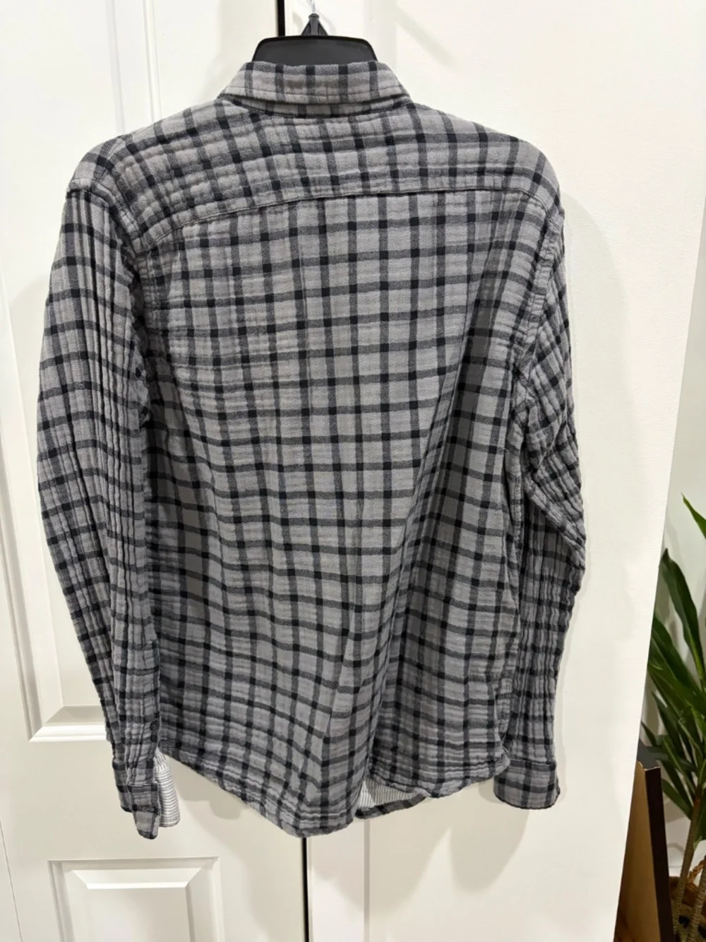 Banana Republic  Casual Button Down - Gray and black.  plaid, standard fit.  M